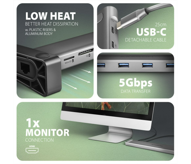 Axagon HMC-10HLS USB-C 5Gbps LONGER 9in1 hub - 1485450 - zdjęcie 7